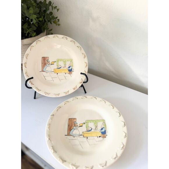 Vintage Signed Marie Urova Czechoslovakia Bunny Nursery Plates – Set of 2 - Picture 1 of 6